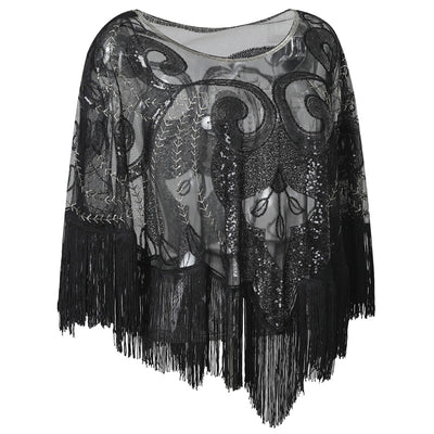 Blusa Capa Suelta con Flecos y Lentejuelas - Malla Transparente - Image 7