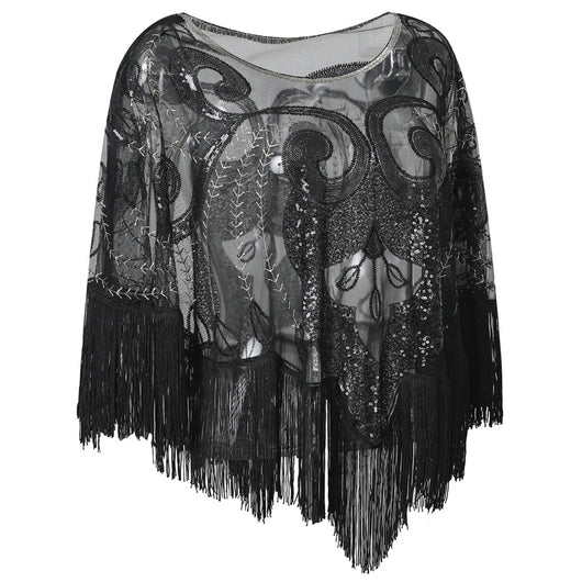 Blusa Capa Suelta con Flecos y Lentejuelas - Malla Transparente - Image 7