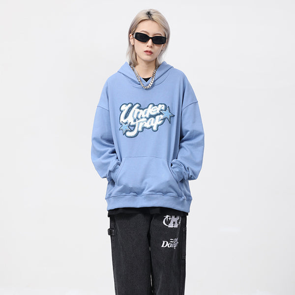 Sudadera con Capucha Estampado Letras Hombre Corte Holgado