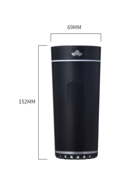 Gray cylindrical USB aromatherapy humidifier with a silver band and car icon on top, designed for car use. - Image 8