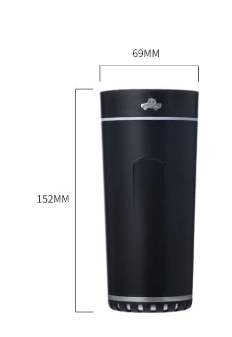 Gray cylindrical USB aromatherapy humidifier with a silver band and car icon on top, designed for car use. - Image 8