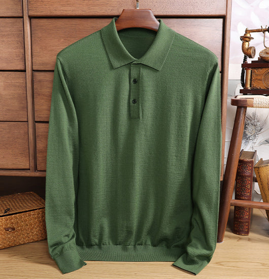 Polo de Lana Fina Merino para Hombre - Camisa de Manga Larga Elegante - Image 12
