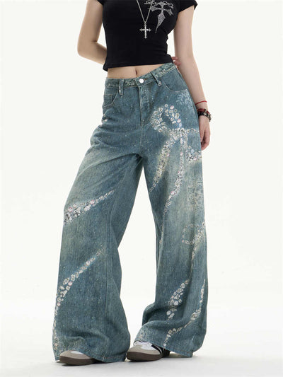 Pantalones Jeans Anchos con Estampado de Moño - Image 4