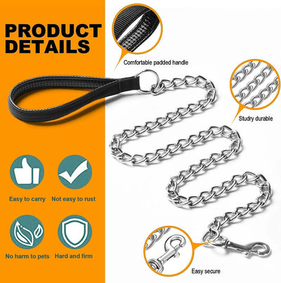 Correa de Cadena Metálica Resistente para Perros Grandes con Mango Acolchado - Image 4