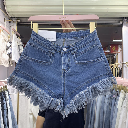 Shorts Denim Deshilachados Cintura Alta Pierna Ancha para Mujer Verano - Image 2