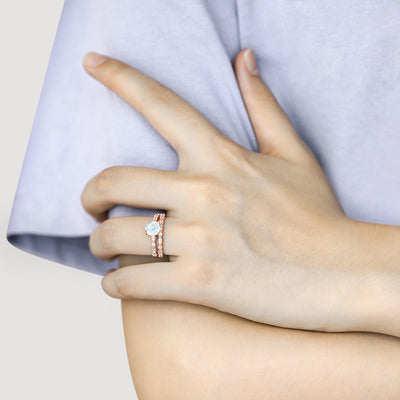 Anillo de Plata 925 con Diamante Simulado Chapado en Oro Rosa - Juego de Anillos de Moda Resistente al Deslustre - Image 3