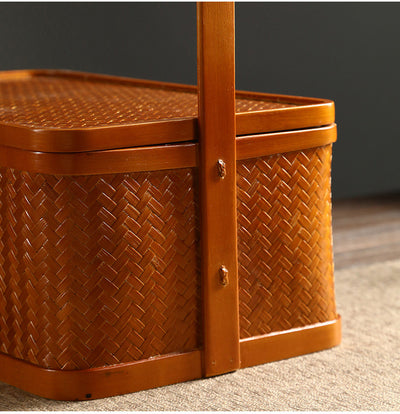 Contenedor Hermético de Bambú Rectangular Doble Capa con Tapa - Caja Portátil para Alimentos y Té - Image 21