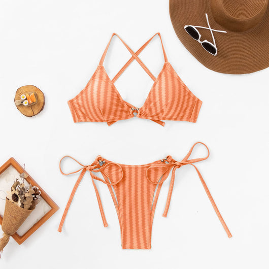 Bikini Dos Piezas con Encaje Jacquard y Detalle de Cordones - Image 10