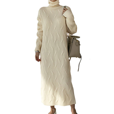Vestido Suéter Largo Cálido Sobre la Rodilla - Diseño Liso y Acogedor - Image 4