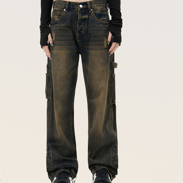 Overol Jeans Retro Americano Lavado Pesado Efecto Barro