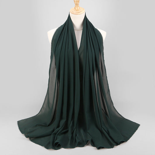 Pañuelo Elegante de Encaje Monocromático y Gasa Perlada para Mujer - Image 20