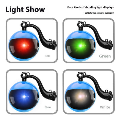 Blue and black rotating cat teasing ball with light, sound, and feather toy, controlled by a remote. - Image 2