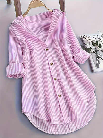 Camisa Casual Suelta a Rayas con Botones y Mangas Largas para Mujer - Image 6