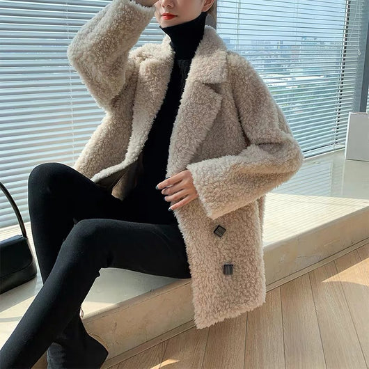 Abrigo de Lana Pura de Oveja Esquilada, Largo Medio, Talla Grande