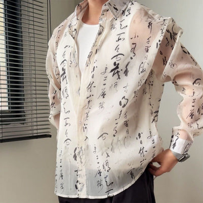 Camisa Hombre Estilo Caligrafía China - Diseño Minimalista Casual y Moderno - Image 3