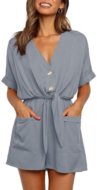 Jumpsuit Suelto de Cuello en V con Cordones para Mujer - Image 4