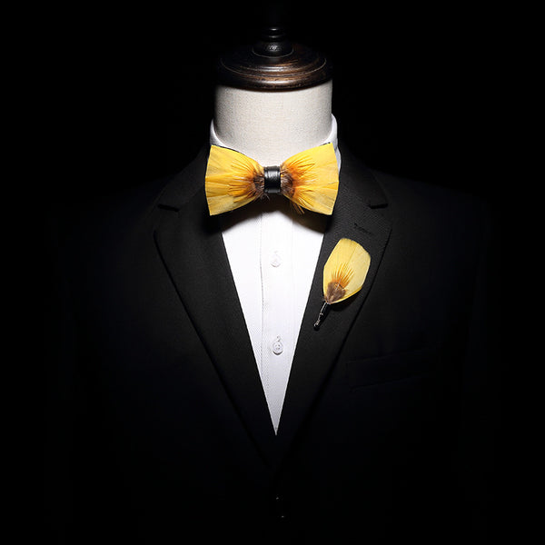 Broche Moño de Plumas para Padrino - Flor de Solapa Elegante