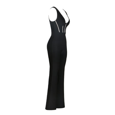 Jumpsuit Bandage Escotado con Espalda Descubierta y Diamantes - Image 8