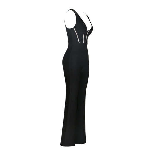 Jumpsuit Bandage Escotado con Espalda Descubierta y Diamantes - Image 8