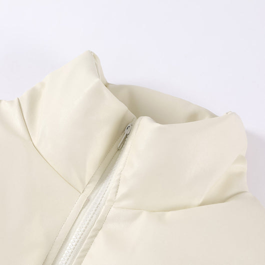 Chaqueta Acolchada de Piel Sintética con Cuello Alto para Hombre - Image 3