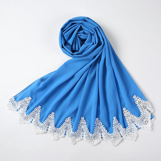 Pañuelo de Gasa Perla con Encaje Malayo - Diseño Cosido a Mano - Image 65
