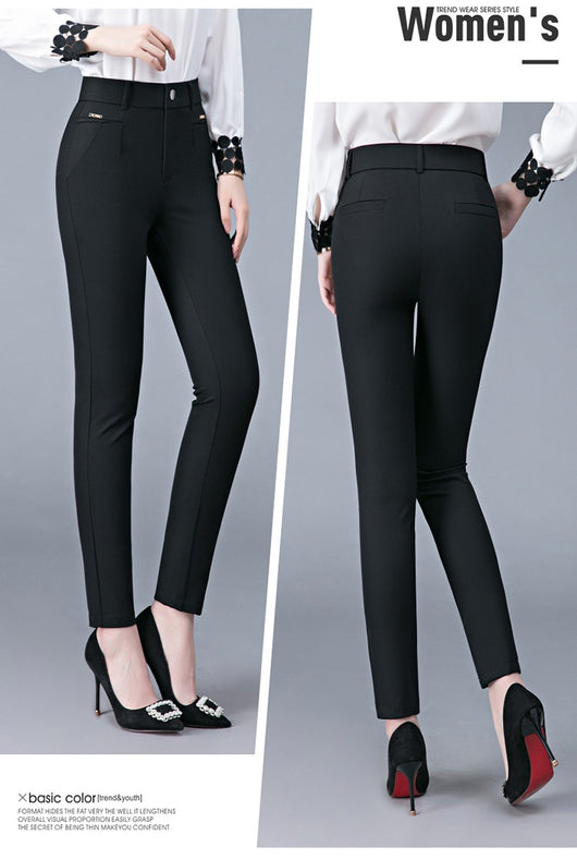 Pantalones Casuales Coreanos Cintura Alta Elásticos Ajustados Efecto Adelgazante - Image 16