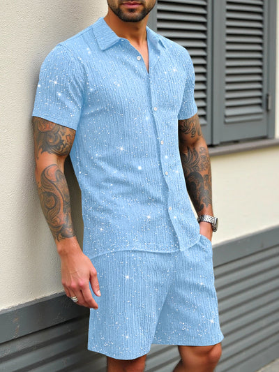 Conjunto de Camisa Brillante y Pantalón Corto para Hombre - Image 10