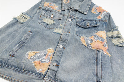 Chaqueta Denim con Costuras de Encaje y Detalles Rotos - Image 11