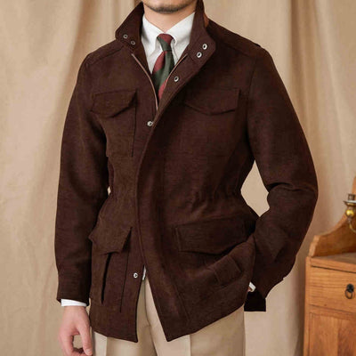 Chaqueta Safari Vintage con Cintura Elástica y Múltiples Bolsillos
