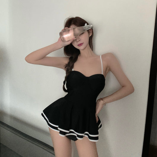 Traje de Baño Retro Estilo Japonés y Coreano - Vestido Negro Francés Elegante - Image 11