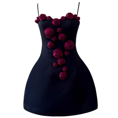 Falda Suspender Estilo Socialité Francesa con Cintura Ajustada y Flores - Image 5