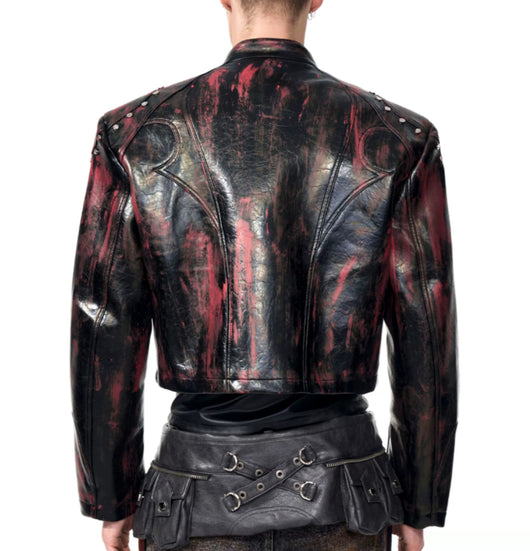 Chaqueta de Cuero para Hombre con Cuello Alto y Hombreras - Image 4