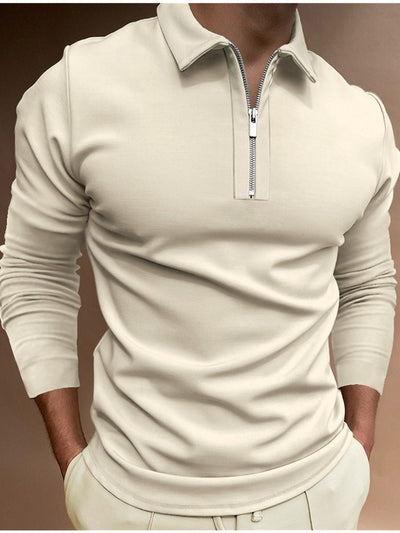 Polo Manga Larga con Cierre Color Sólido para Hombre - Image 3