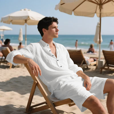 Conjunto de Playa: Camisa Manga Larga y Shorts Casuales - Image 22