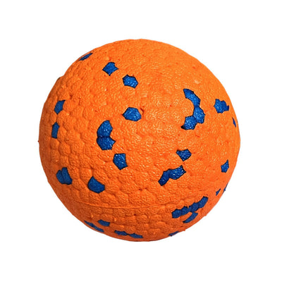 White pet ball dog toy with a textured surface, featuring scattered red, blue, and yellow hexagonal shapes. - Image 18