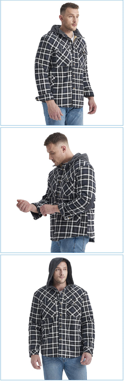 Chaqueta Acolchada Térmica a Cuadros con Capucha y Forro Polar para Hombre - Image 20