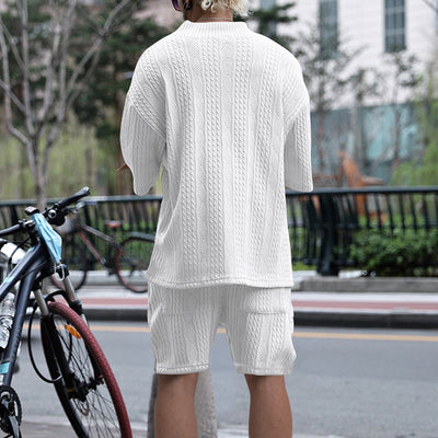 Conjunto de 2 Piezas Hombre: Playera Jacquard Cuello V Manga Corta + Shorts con Bolsillos - Image 10