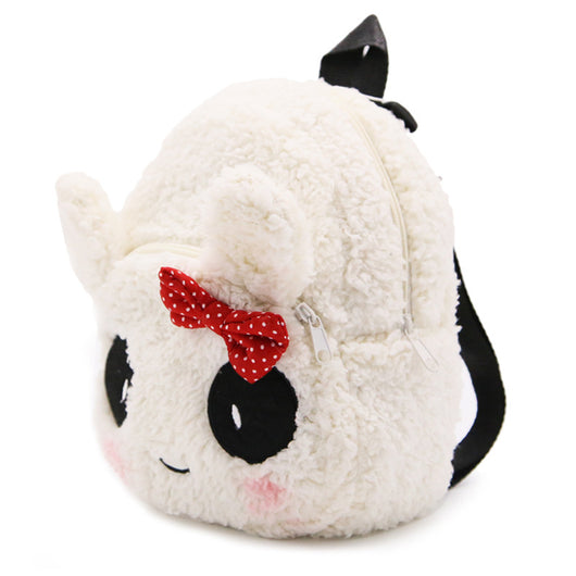 Fluffy white panda backpack for children with black ears, eyes, nose, pink cheeks, and adjustable black straps. - Image 7