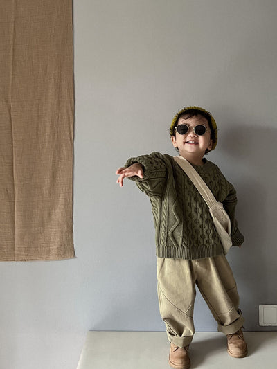 Suéter Infantil Retro con Patrón de Trenza Tejido - Image 30