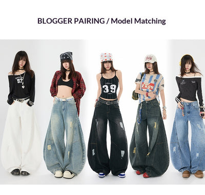 Pantalones Vaqueros Vintage Estilo Americano Bootcut Talle Ancho Lavado - Image 20