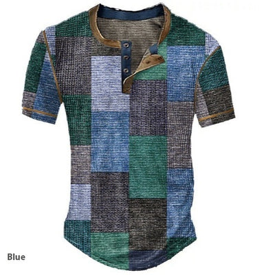 Camisa Henley Estampada de Cuadros Color Block para Hombre - Image 5