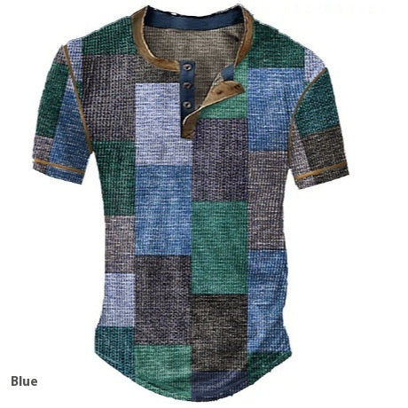 Camisa Henley Estampada de Cuadros Color Block para Hombre - Image 5