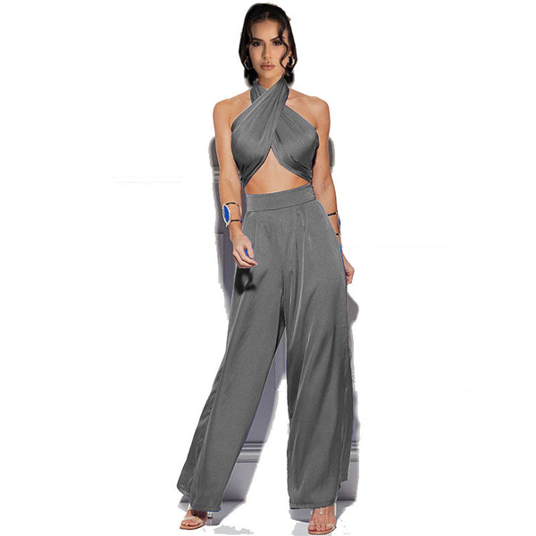 Traje Ejecutivo Mujer con Escote Envolvente y Pantalón Ancho