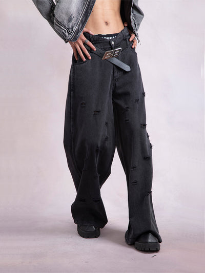 Pantalones Anchos con Diseño Irregular Roto - Image 10