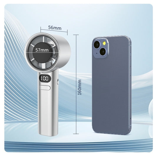 Starry Gray handheld fan with a digital display showing '100' and control buttons, featuring a sleek, modern design. - Image 3