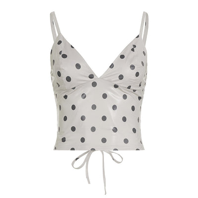 Camiseta de Cuero con Lunares y Escote en V para Mujer, Ajuste Ceñido - Image 7