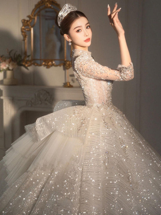 Vestido de Novia Retro Lujo con Mangas Largas - Diseño Francés Elegante - Image 5