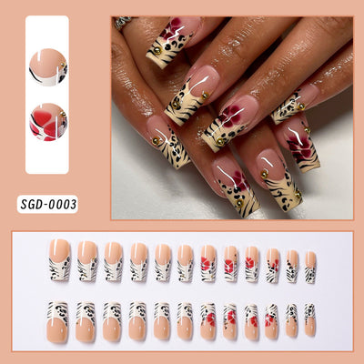 Puntas de Uña Medianas con Diseño Leopardo y Bolitas de Acero - Set de 24 Piezas - Image 4