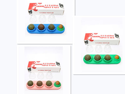 Cat toy with blue base, three rotating catnip/matatabi balls, and one licking candy, in a box labeled 'Rotating Mint Ball'. - Image 20