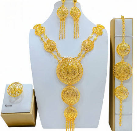 Conjunto de Joyería Árabe Dorada para Novia - Collar, Pulsera, Aretes y Anillo - Image 12